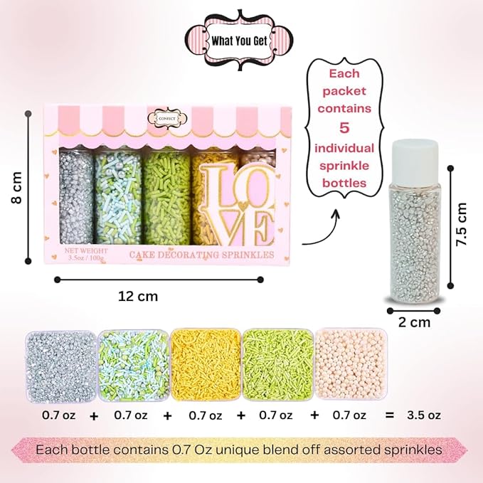 Confect Edible Sprinkles for Cakes & Cupcakes Decoration Assorted pack of 5 - Image 4