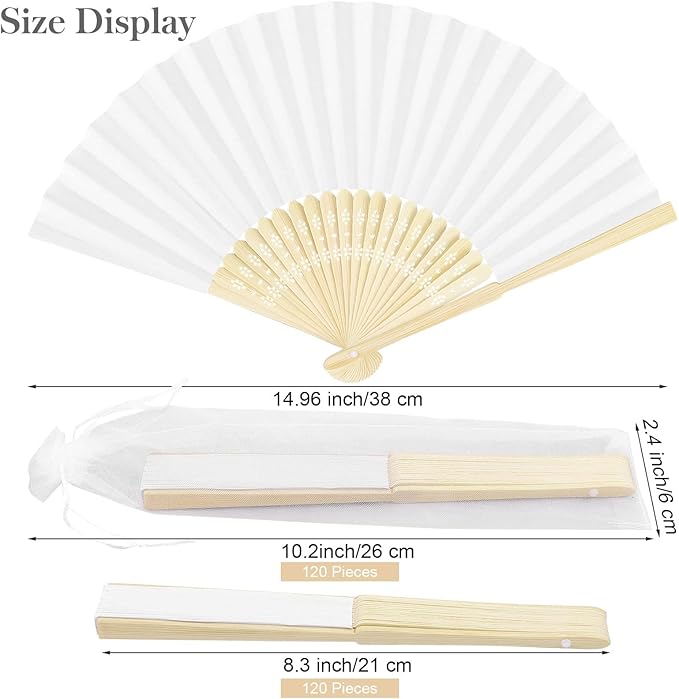 MCEAST 120 Pieces Wedding Handheld Paper Fans White Bamboo Folding Paper Fan - Image 2