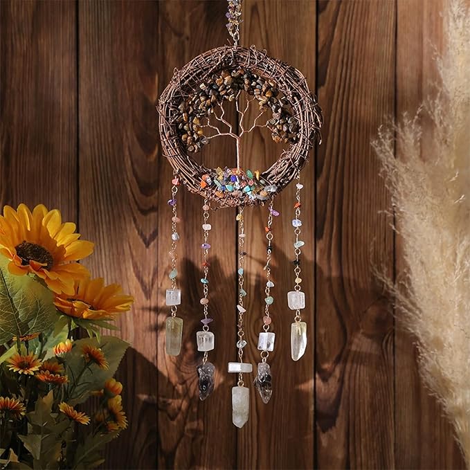 TUOKING Crystal Suncatchers for Window Tree of Life Brown Crystals Vine Wreath - Image 2