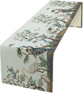 Peacock Table Runner, Retro Chinese Peonies Flowers Peacock Table Runner by Unknown