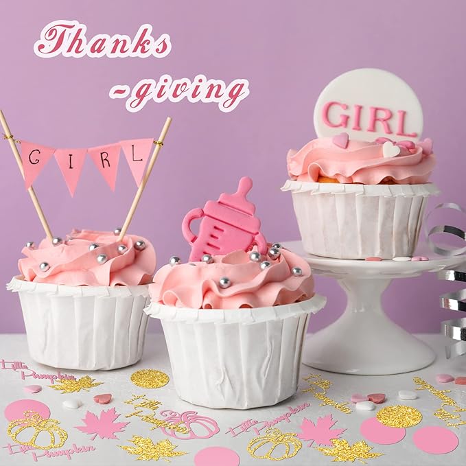 Ferraycle 400 Pcs Thanksgiving Pink and Gold Pumpkin Confetti Christmas Baby - Image 5