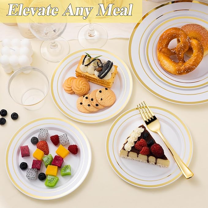 200PCS Gold Plastic Plates Set, 100 10.25 inch Dinner Plate and 100 7.5 inch - Image 6