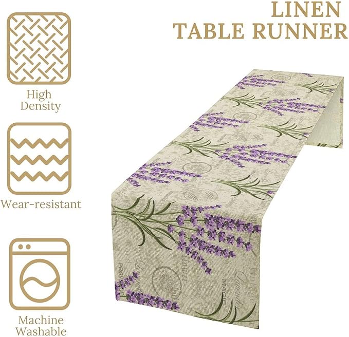 Floral Lavender Table Runner, Vintage Rustic Country Romantic Purple Flower - Image 3