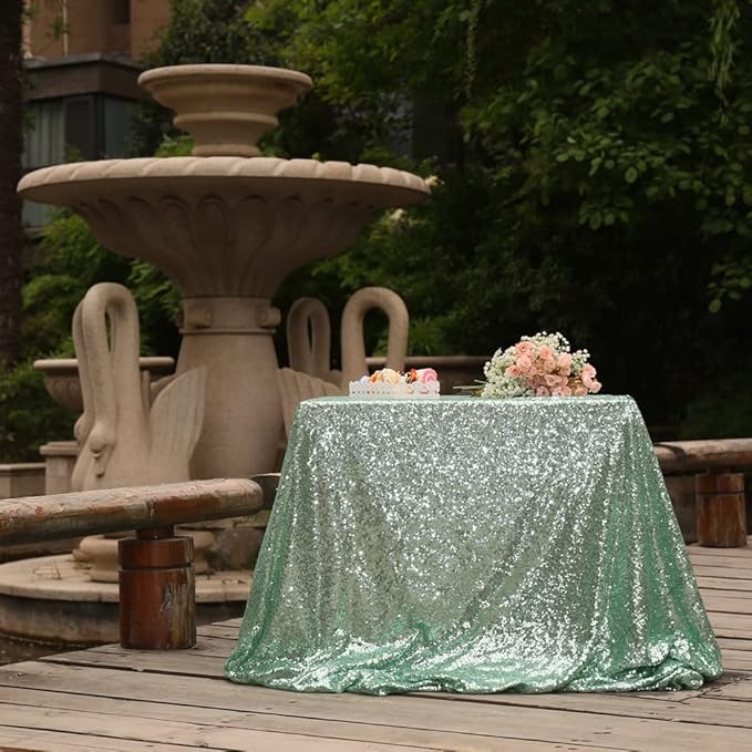 SquarePie Sequin Tablecloth 60 x 120 Inch Mint Green Sparkly Table Linen - Image 7