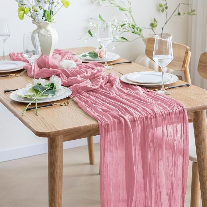 Asee'm Cheesecloth Table Runner 120 Inches Pink Boho Gauze Cheese Cloth Runner - Image 7