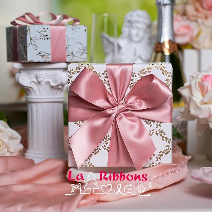 LaRibbons 1 1/2 Inch 25 Yard Double Faced Satin Ribbon, Dust Pink Satin Craft - Image 2