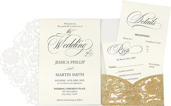 DORIS HOME 50pcs Laser Cut Wedding Invitation Pockets by DorisHome