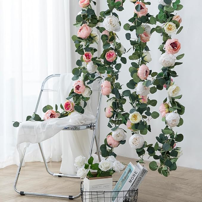 Floweroyal 2 Pack Artificial Flower Garlands 11.2FT Eucalyptus Garlands - Image 5