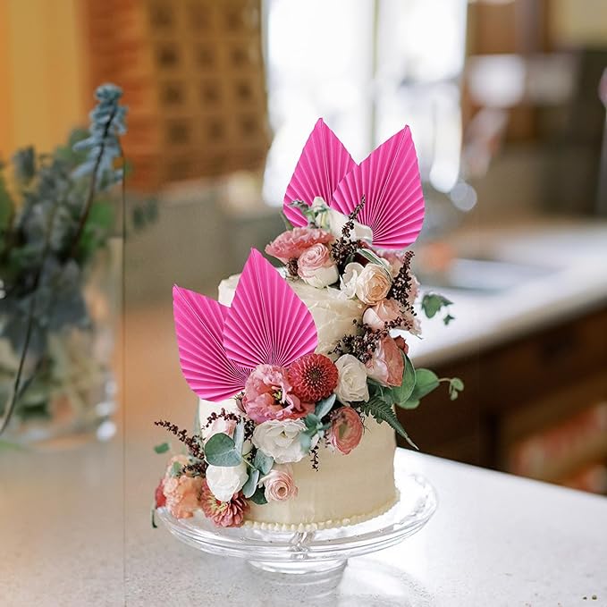 Gyufise 6Pcs Paper Palm Fan Cake Topper Palm Spear Leaves Fan Cake Pick - Image 5