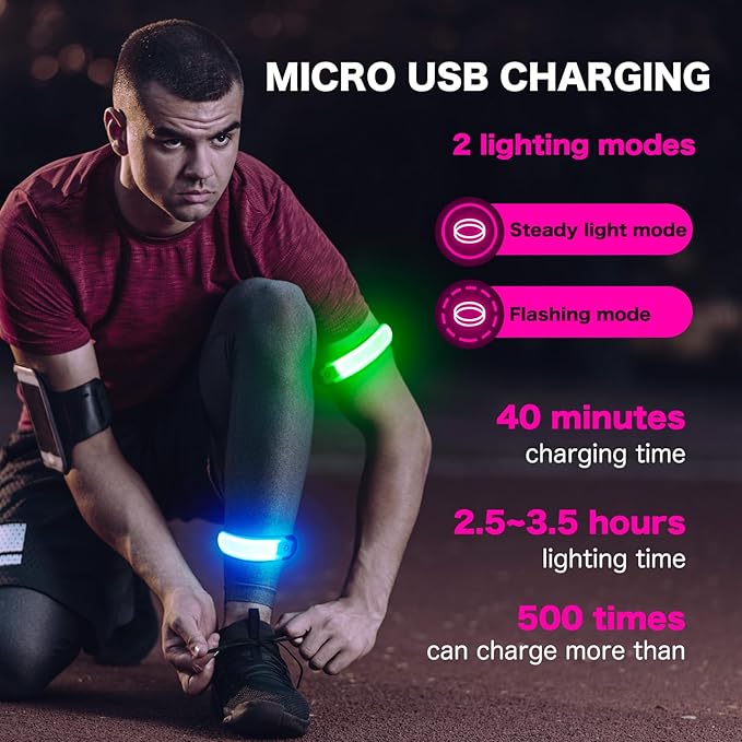 LED Armband Running USB Rechargeable, High Visibility Wristband - Image 2