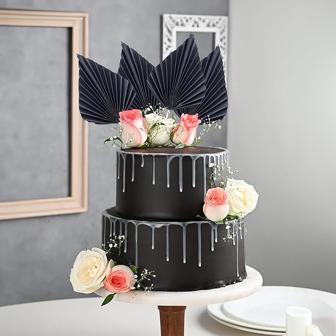 Ephlyn 6Pcs Paper Palm Fan Cake Topper Palm Leaf Fan Cake Pick - Image 6