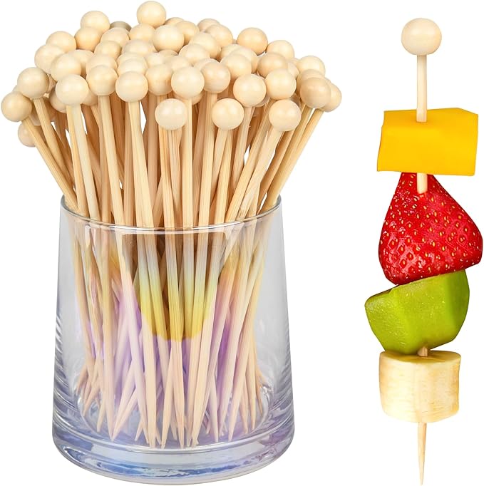 300Pcs Fancy Toothpicks for Appetizers, 4.7Inch Wooden Ball Cocktail Picks For by Unknown