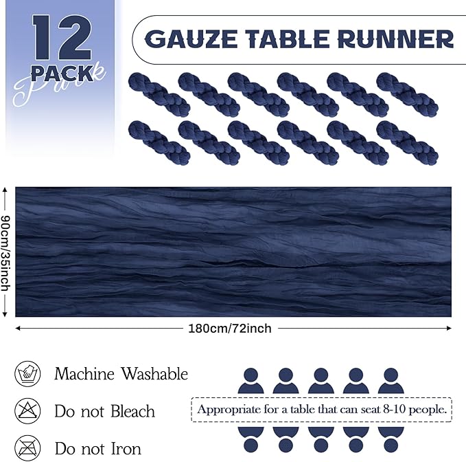 Aktor 12 Pack Navy Blue Table Runner Boho Cheesecloth Table Runner Semi Sheer - Image 4