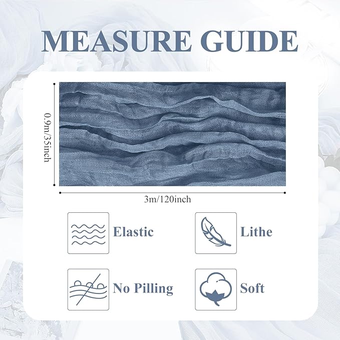 Asee'm Cheesecloth Table Runner 120 Inches Dusty Blue Boho Gauze Cheese Cloth - Image 2