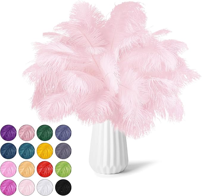 NEWONG 30pcs Light Pink Ostrich Feathers Natural Bulk 9-12inch Vase Craft by NEWONG