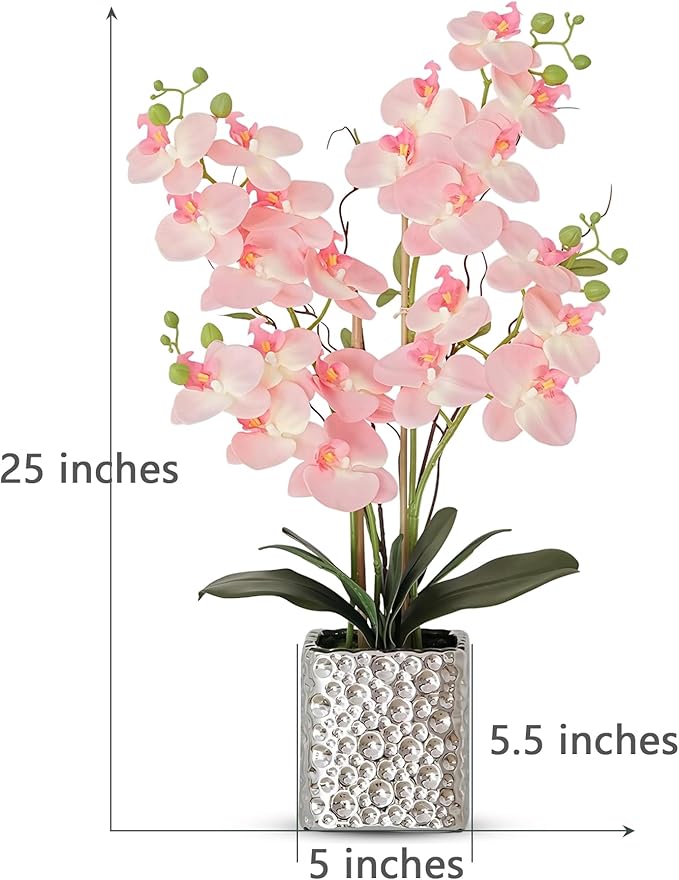 Orchid Artificial Flowers with Sliver Vase Large Silk Faux Phalaenopsis Flowers - Image 3