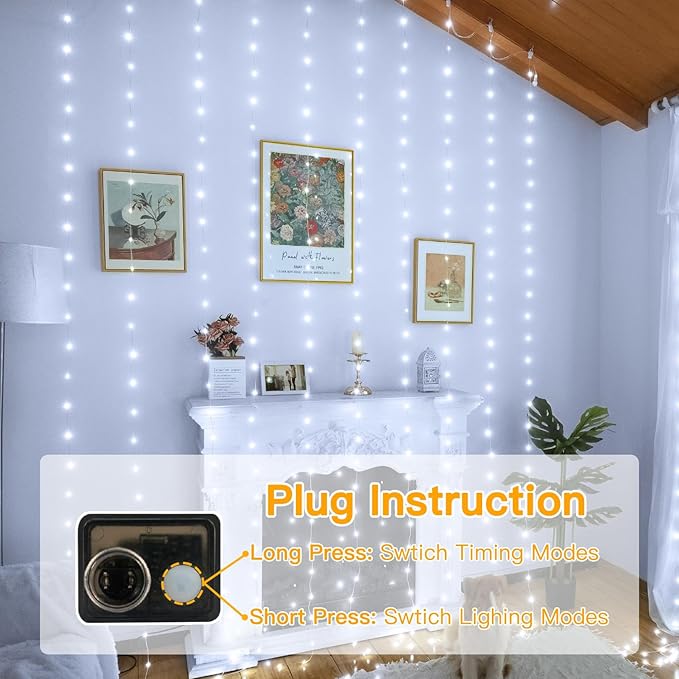 Ollny Curtain Lights 300LED 9.8ftx9.8ft, Connectable IP67 Waterproof Outdoor - Image 4