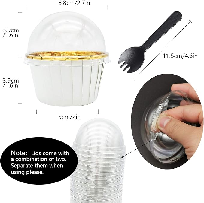Cupcake Liners with Dome Lids 100Pack, Free-Air 3.5Oz Mini Foil Baking Cups - Image 2