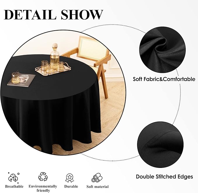 Round Tablecloth 120 Inch 10 Pack Black Tablecloths Washable Decorative Linen - Image 4