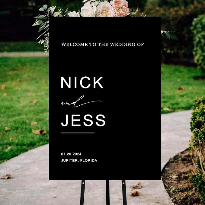 Black Minimalist Script Modern Wedding Welcome Sign, Custom Wedding Welcome Sign - Image 4