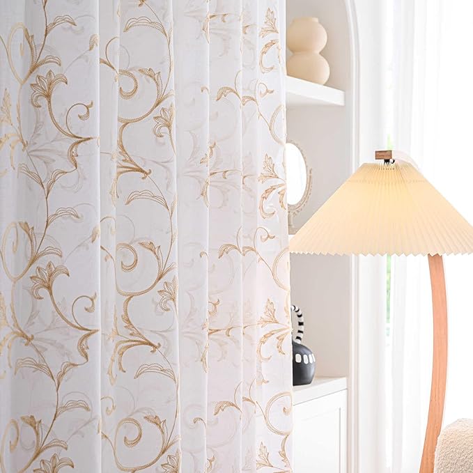 White Sheer Curtains 84 Inches Long, Rod Pocket Sheer Drapes by MYSTIC-HOME