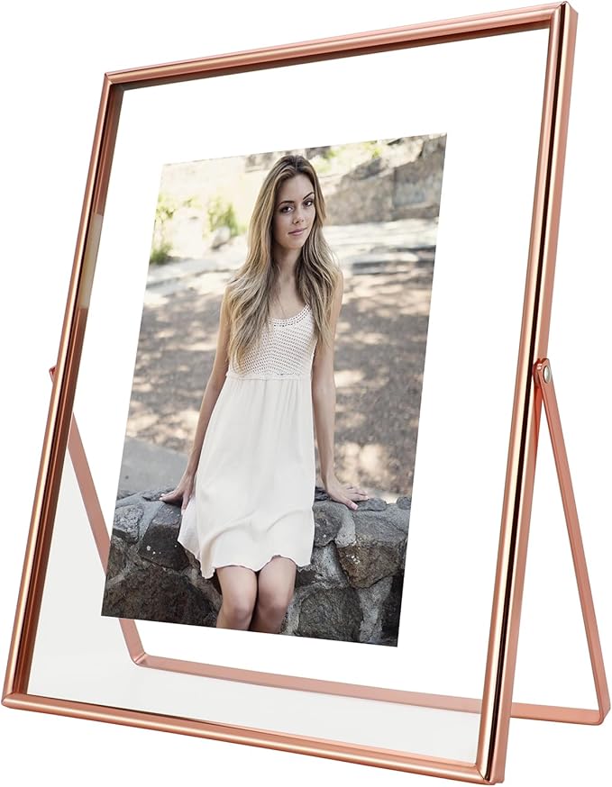 Rose Gold Floating Frame, For Picture 7x9, Tabletop Shelf Photo Frame For Lady by AhaGoOfficial