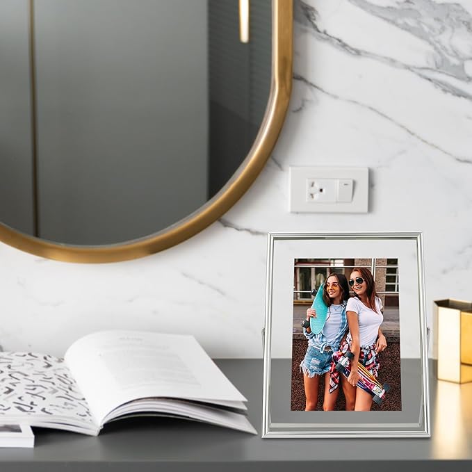 Silver Floating Frame, For Picture 5x7, Small Desktop Photo Frame, Classy Gift - Image 6