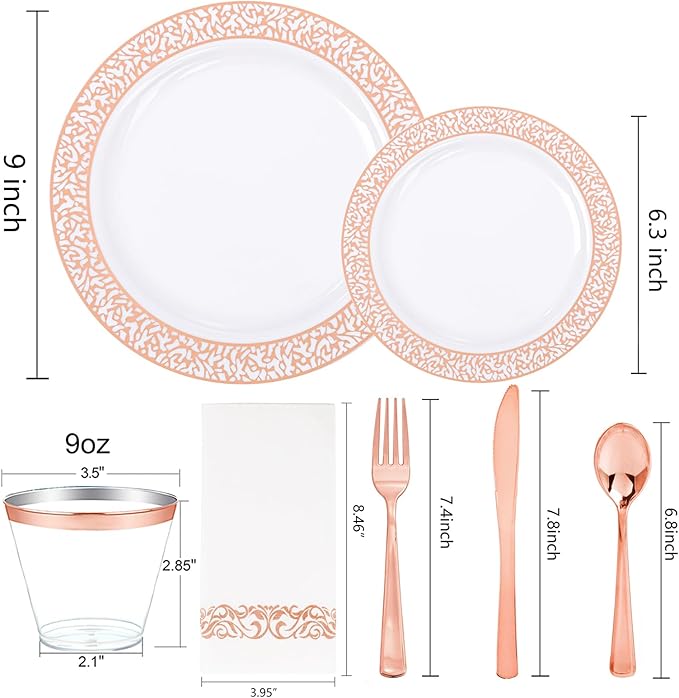 Festiva 350PCS Rose Gold Plastic Dinnerware Set - Image 2