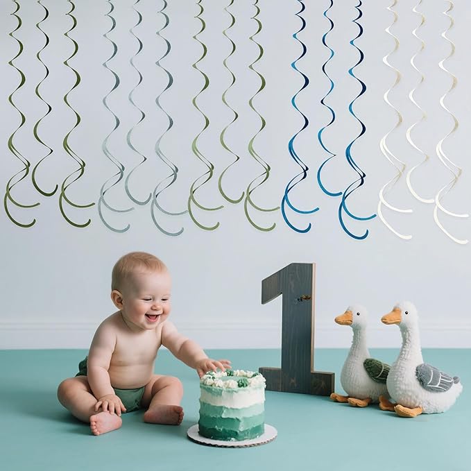 36 Pcs Sage Green Dusty Blue Hanging Swirl Decorations Blue Sage Green Felt - Image 5
