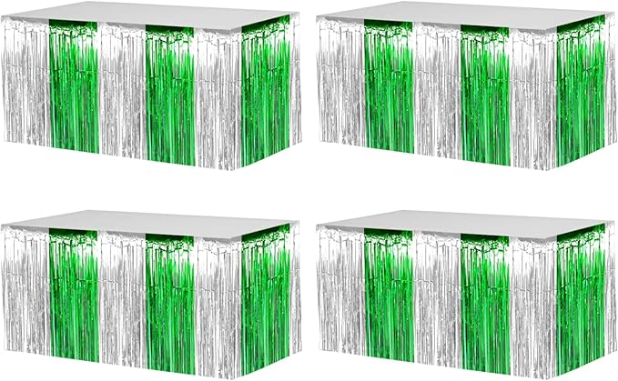 4 Pack 29x108 Inch Metallic Foil Fringe Tinsel Table Skirts by Clayghsen