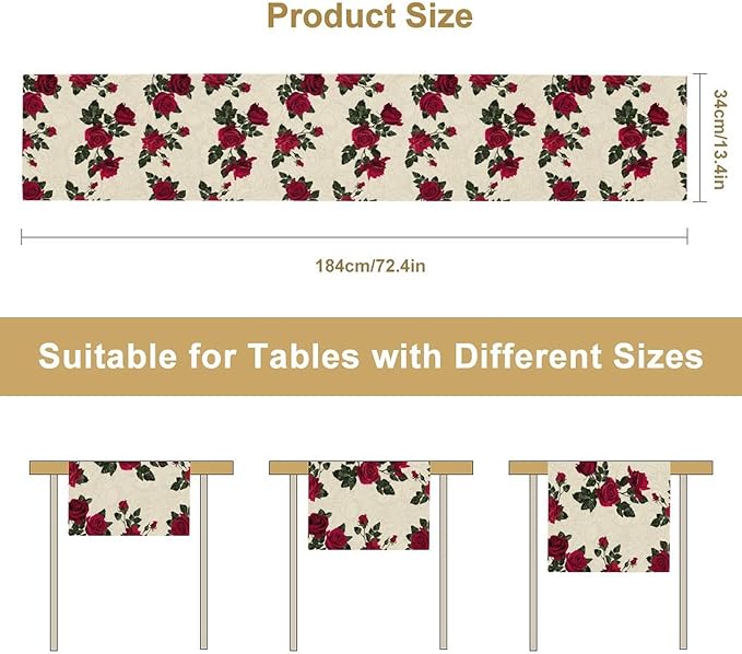 Vintage Rose Table Runner, 13x90 Inch - Image 2