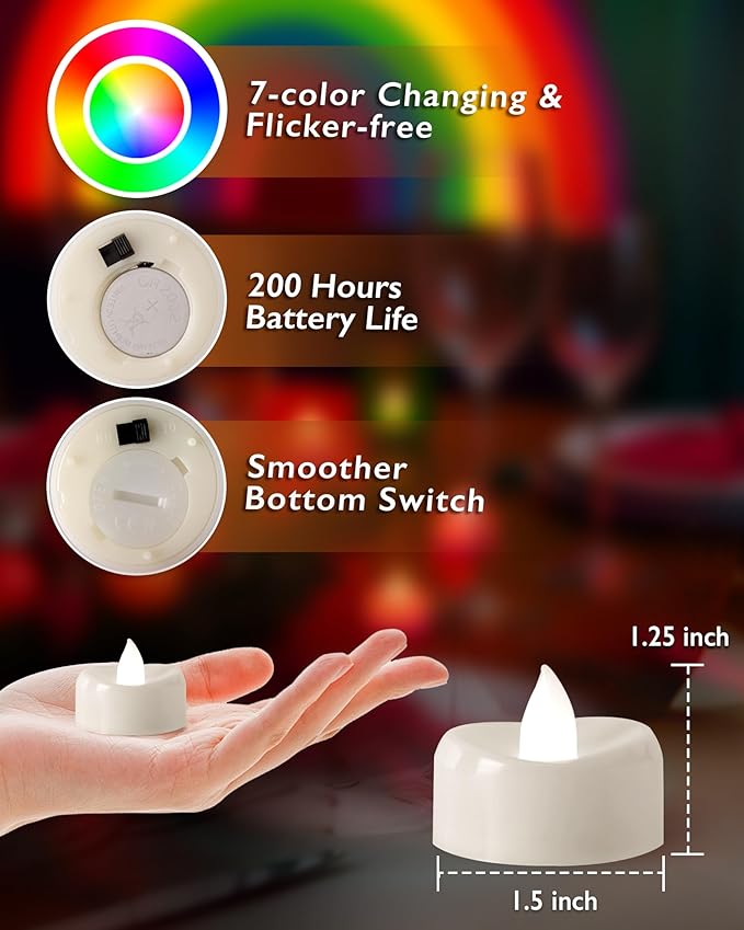 Raycare 7-Color Changing LED Tea Lights Battery Operated, 200+Hour Flickering - Image 2