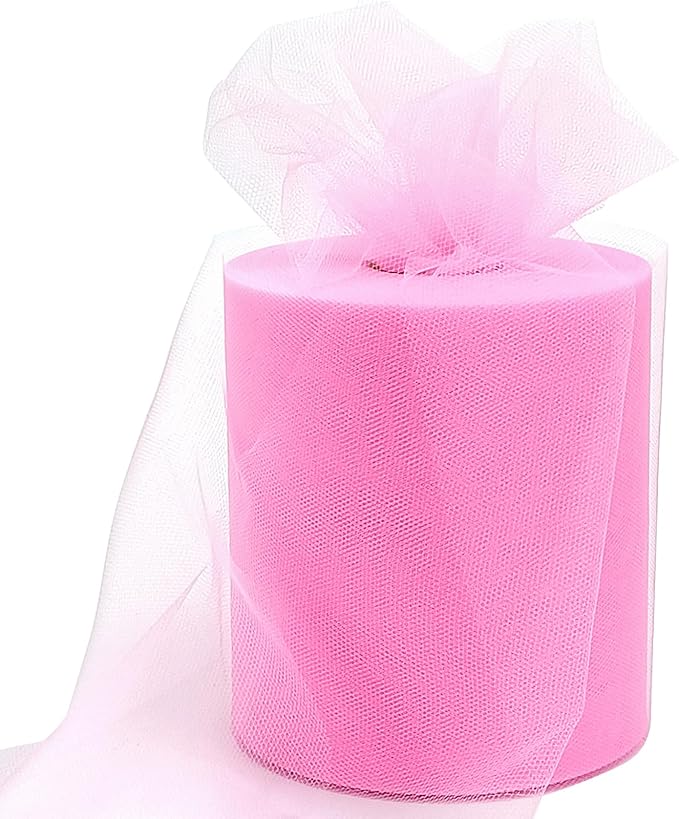 6" x 200 Yards Pink Tulle Fabric Rolls by GCVOPTON