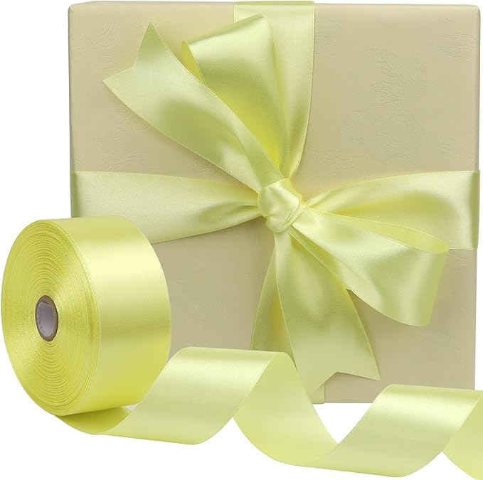 Cream Solid Satin Ribbon 1-1/2 Inch 50 Yards Solid Polyester Fabric Ribbon - Image 5