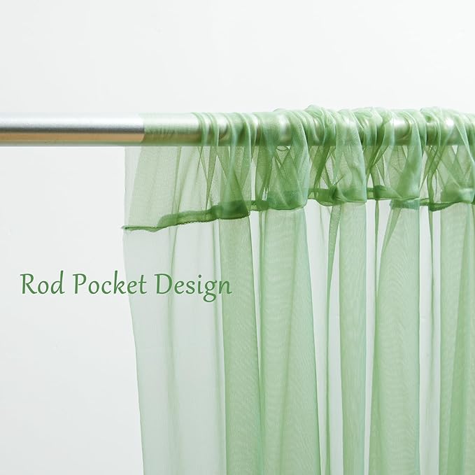 10x10 Green Tulle Backdrop Curtains - Image 5