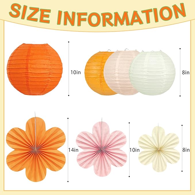 18Pcs Fall Pink and Orange Party Decorations, Hanging Paper Lanterns Flowers - Image 2