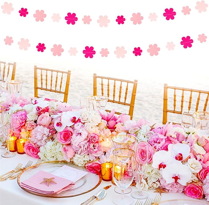 Pink Party-Decorations Streamers-Garland - 52ft Flower Hanging Paper Banner - Image 5