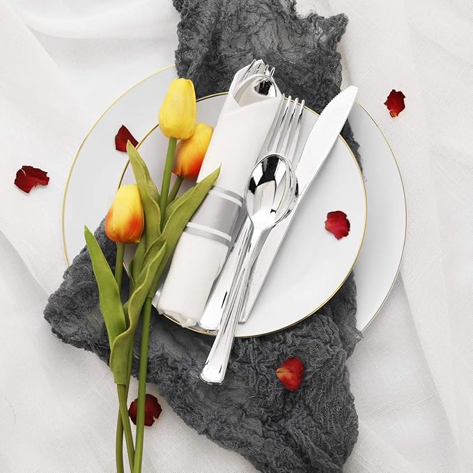 Supernal 60 Pack Silver Plastic Silverware, Pre Rolled Silverware, Premium - Image 5