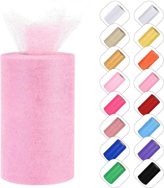 Glitter Tulle Rolls 6” by 50 Yards Sparkle Tulles Fabric Ribbon Sequin Tulle by ICOSHOW