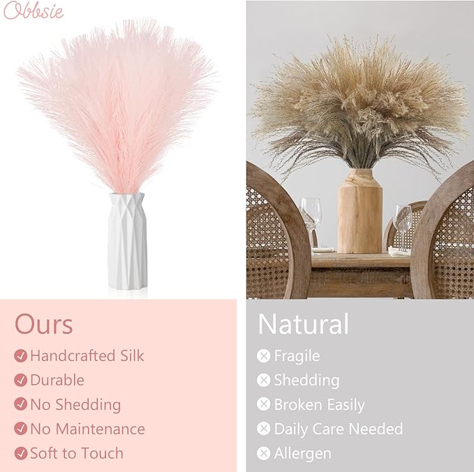 50pcs Pink Faux Pampas Grass Decor, 21.6" Short Artificial Pompous Grass Floral - Image 3