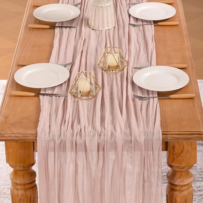 MLMW 4 Pack Pink Cheesecloth Table Runner Boho Gauze Rustic Cheese Cloth Table - Image 4