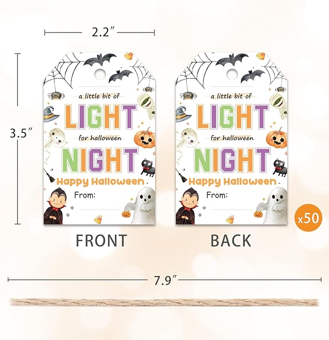 50pcs Halloween Glow Stick Holder Tags, A Little Bit of Light - Image 2