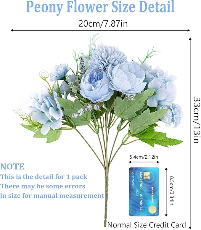 Artificial Flowers, Fake Peony Silk Hydrangea Bouquet Decor Plastic Carnations - Image 2