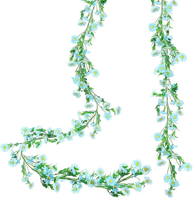 2 Pack Silk Flower Garland Artificial Blue Daisy Garland Fake Hanging Vines by HOENLE