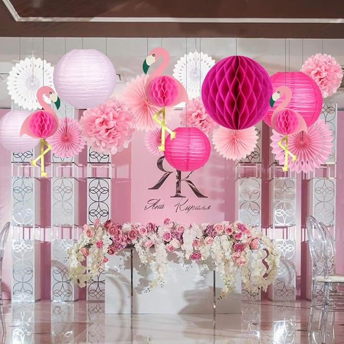 zilue Tropical Party Decorations Pink Flamingo Party Supplies Pom Poms Flowers - Image 7