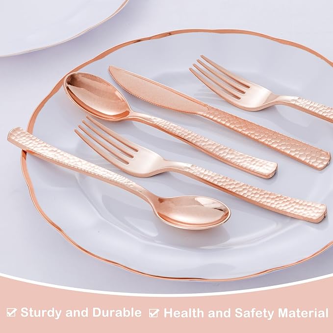 Supernal 180pcs Rose Gold Plastic Silverware Heavy Duty Plastic Forks and Spoons - Image 4
