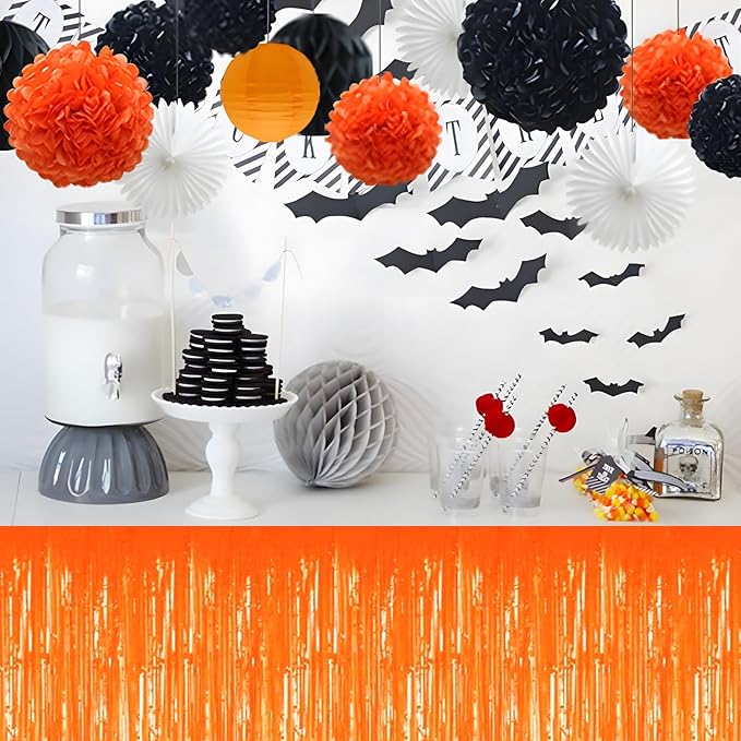 3 Pack 29x108 Inch Macaron Orange Foil Fringe Table Skirts Metallic Banner - Image 5