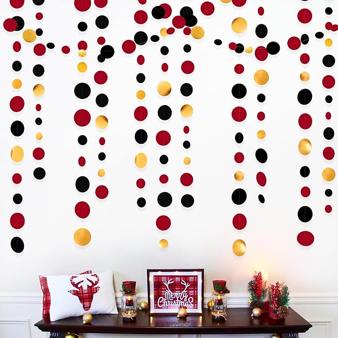 Gold Black Red Party Decorations Circle Dots Streamer Hanging Paper Polka Dots - Image 5