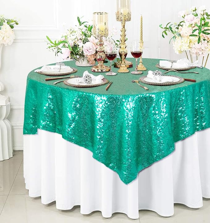 ShinyBeauty Sequin Tablecloth Square 54x54-Inch Green Table Cloths - Image 2
