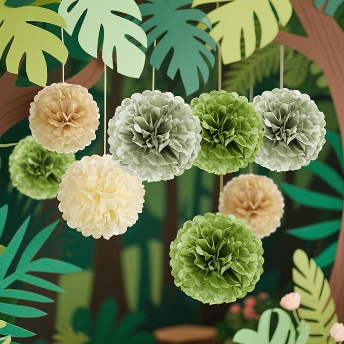 Sage Green Tissue Paper Pom Pom Flowers Decorations 15 PCS Olive Green Paper - Image 7